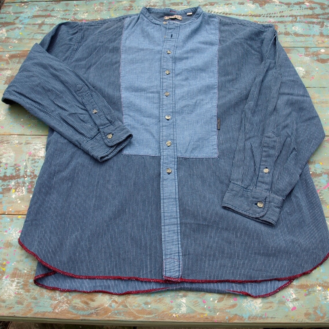 Mens Blue Cotton Mao Shirt by Firetrap - Large
