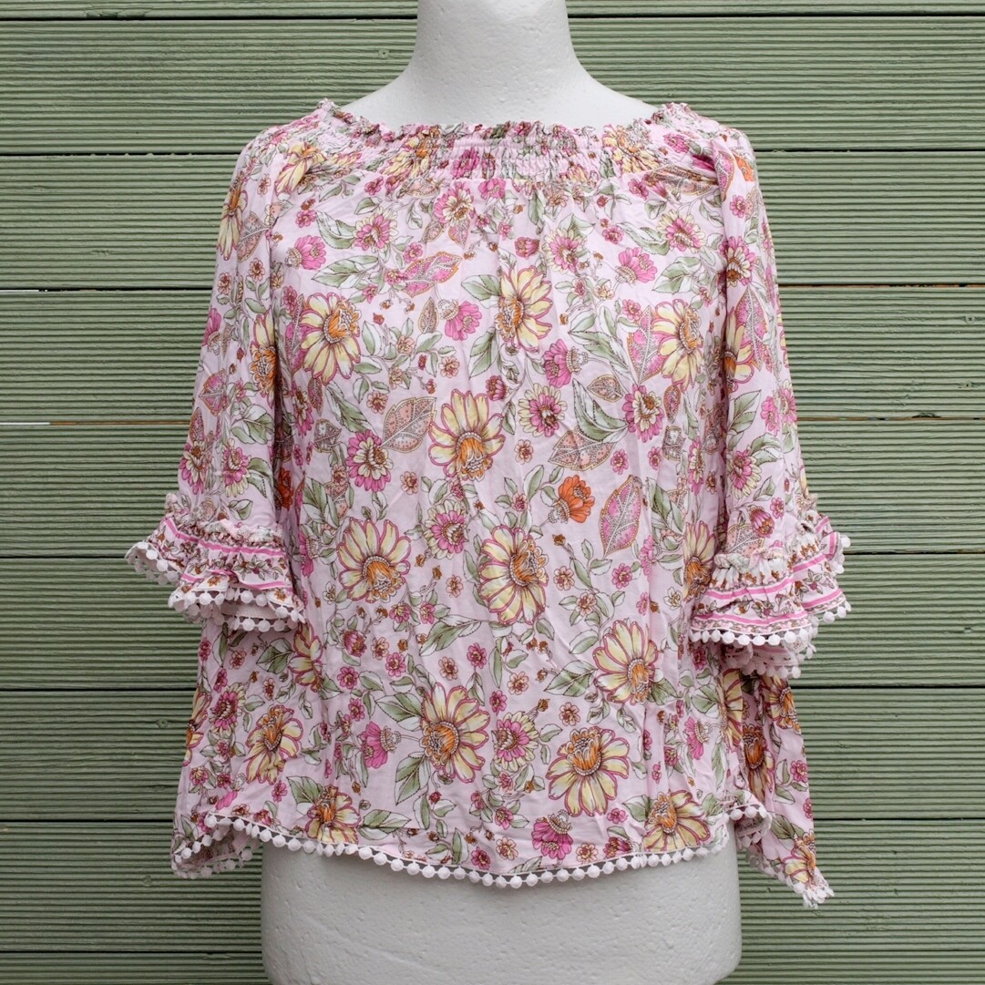 Ladies Pink Cotton Frilly Summer Blouse by Jaase - M
