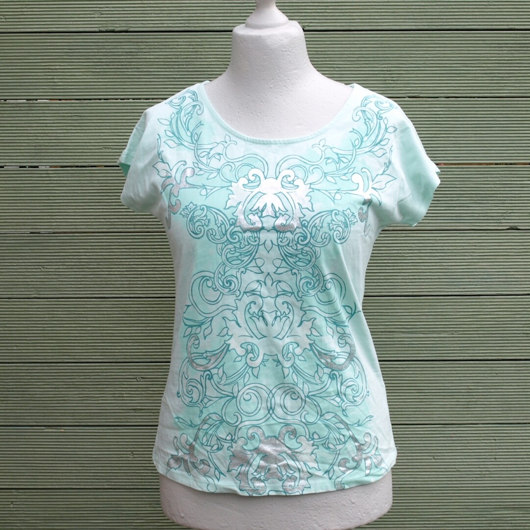 Ladies Green & Silver Cotton T-Shirt - M&Co - 14