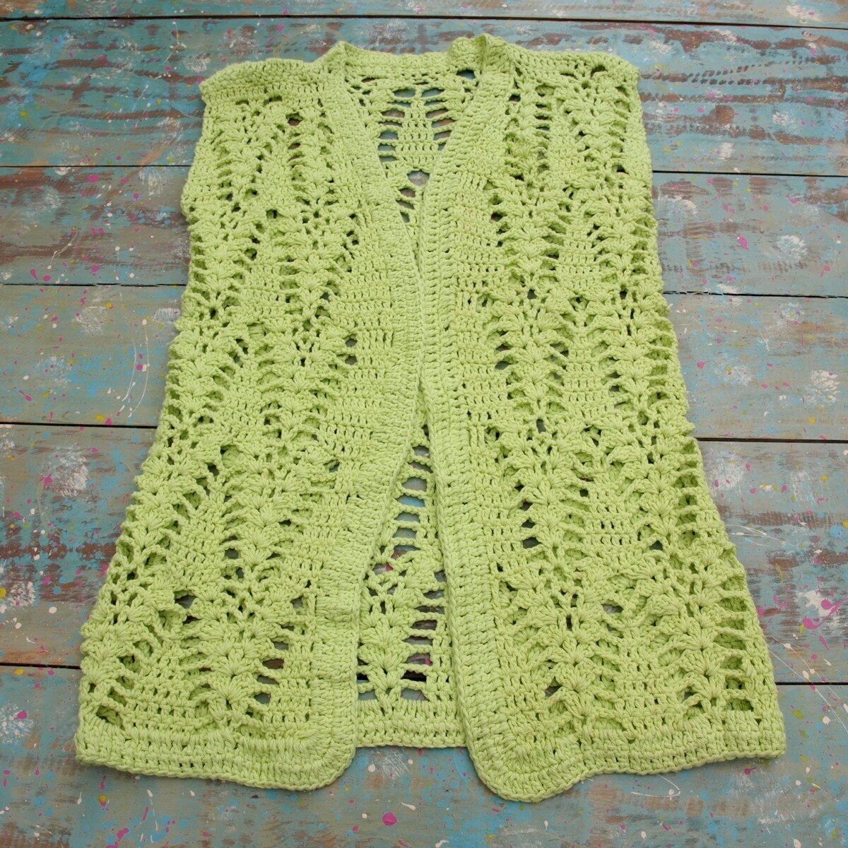 Crocheted Lime Yellow Cotton Summer Waistcoat