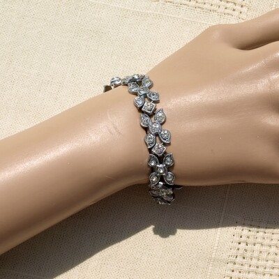 Vintage 50s Silvertone Metal & Rhinestone Bracelet