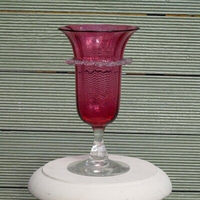 Victorian Hand Blown Cranberry Glass Pedestal Vase