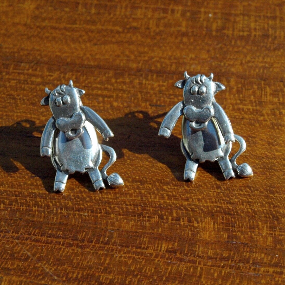 Solid Silver Front Back Cow Stud Earrings From Mexico