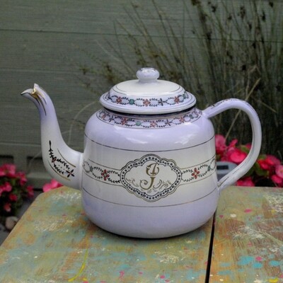 Vintage Lilac Enamel Teapot