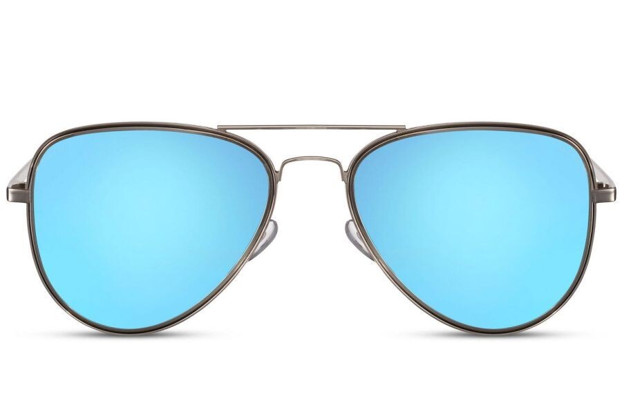 Men's Silver & Blue Metal Aviator Sunglasses