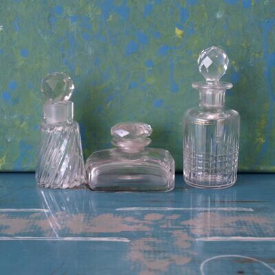 Three Clear Glass Antique Scent or Perfume Bottles