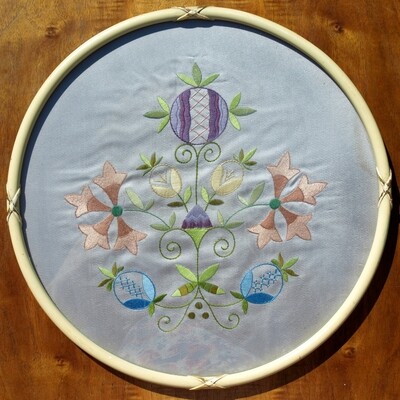 Vintage Hand Embroidered Round Picture