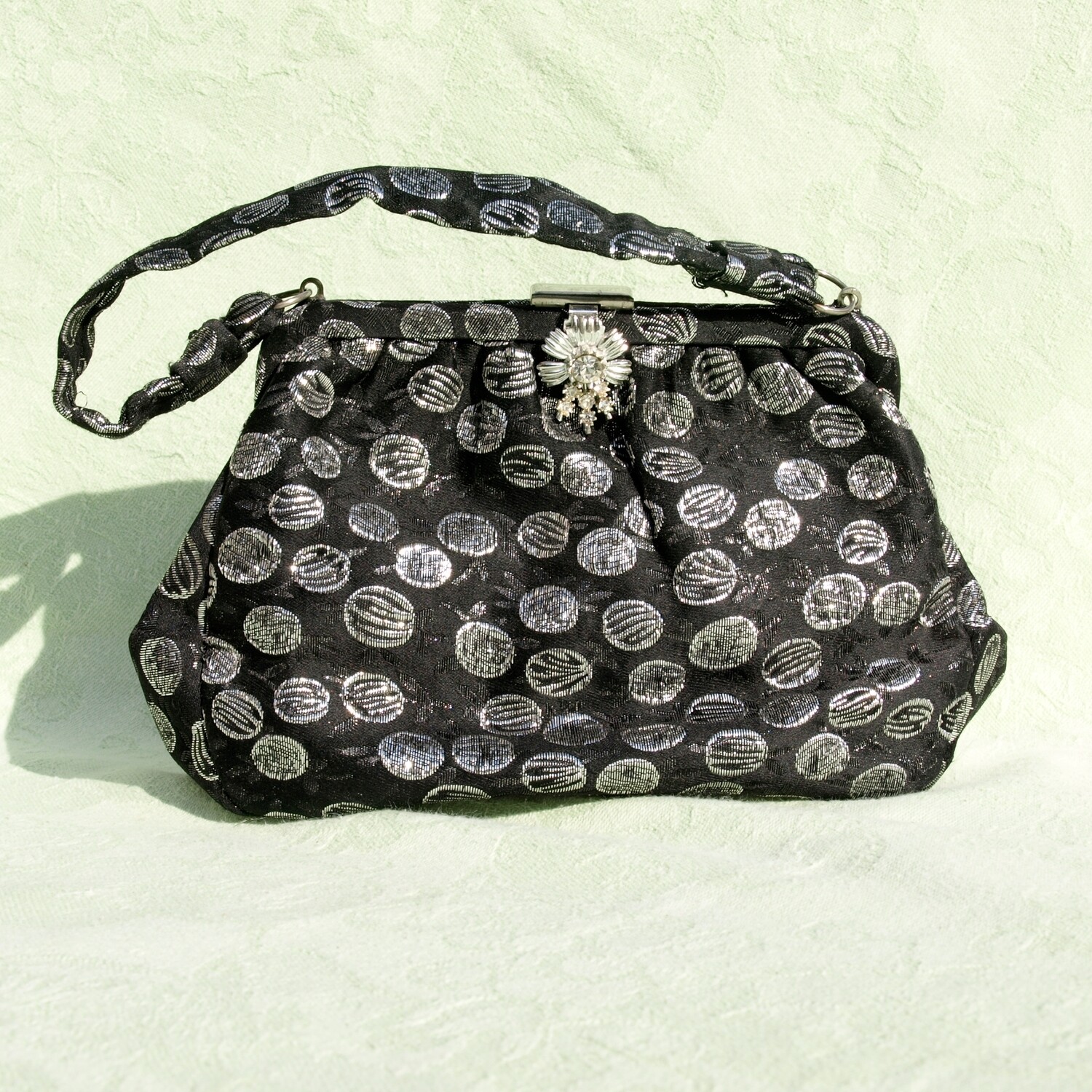 Vintage Black &amp; Silver Brocade Evening Bag