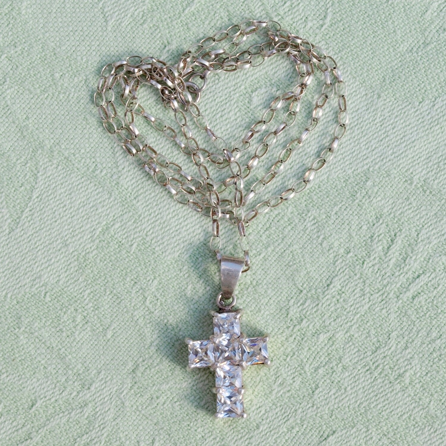 Solid Silver &amp; Cubic Zirconia Cross Pendant Necklace