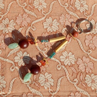 Handmade Keyring - Gemstone Nut Glass Bone Wood
