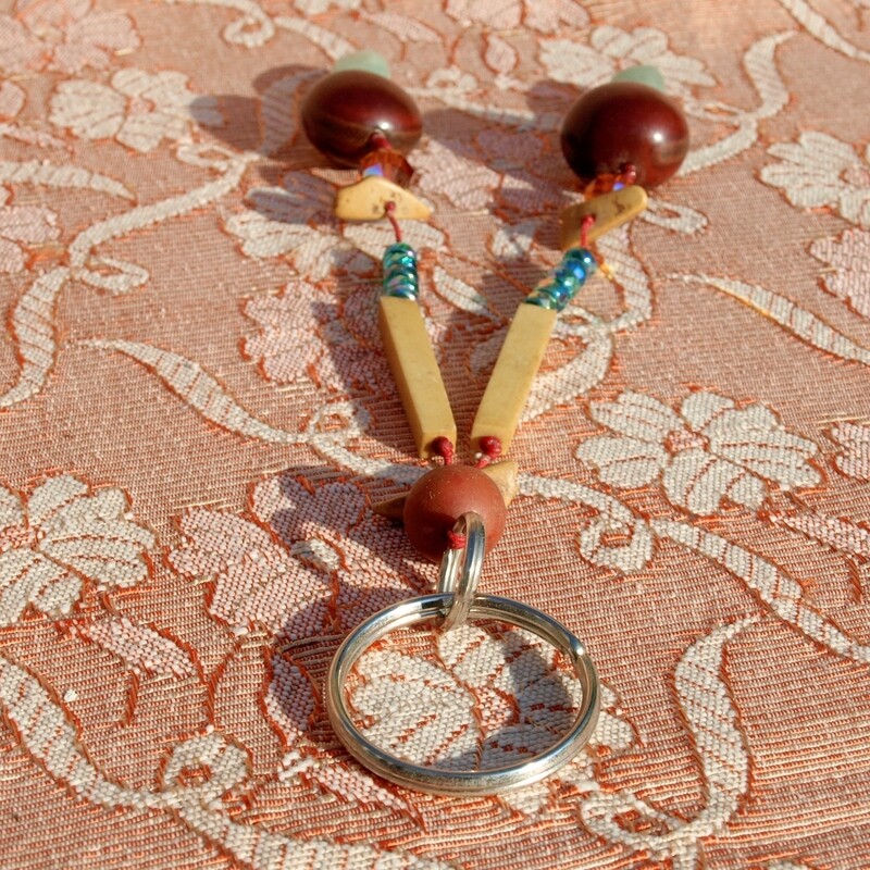 Handmade Keyring - Gemstone Nut Glass Bone Wood