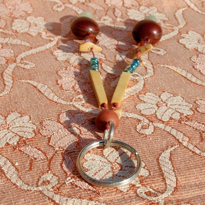 Handmade Keyring - Gemstone Nut Glass Bone Wood