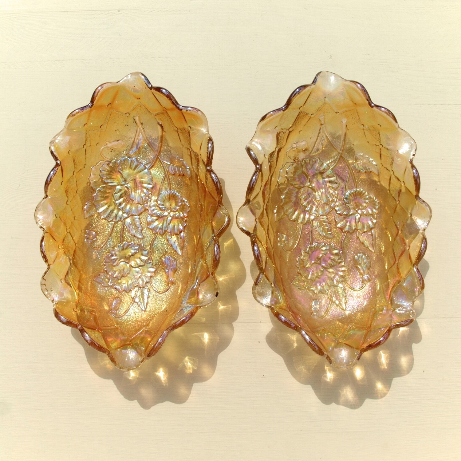 Vintage Pair of Marigold Carnival Glass Dishes