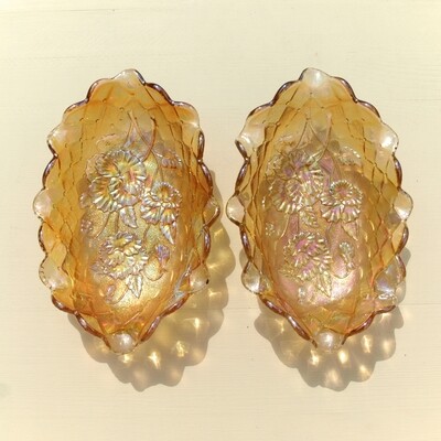 Vintage Pair of Marigold Carnival Glass Dishes