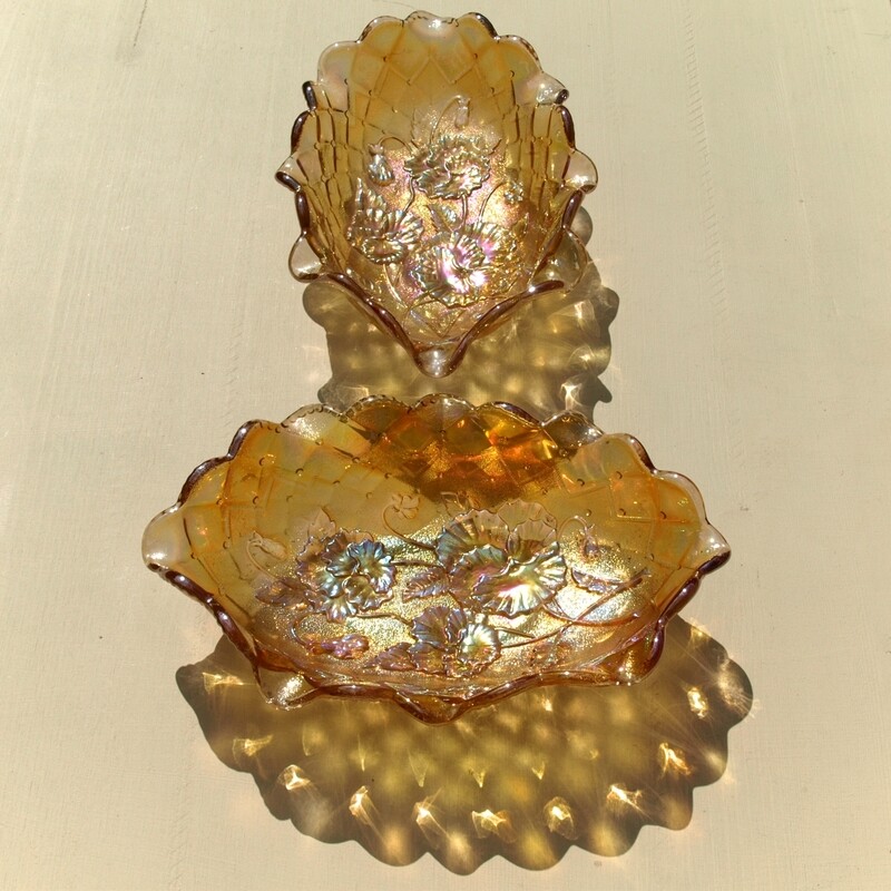 Vintage Pair of Marigold Carnival Glass Dishes