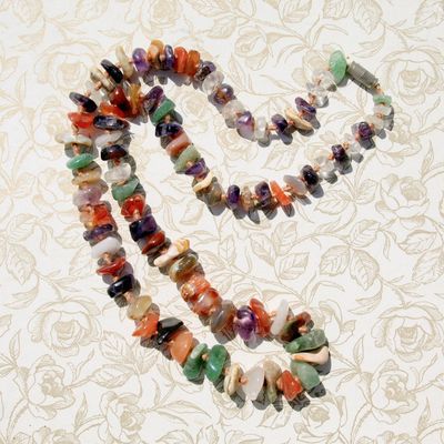 Vintage Long Gemstone Hand Knotted Necklace