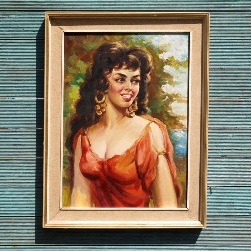 Vintage Original Oil Painting Spanish or Italian Lady