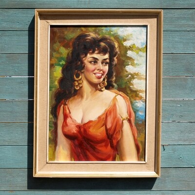 Vintage Original Oil Painting Spanish or Italian Lady