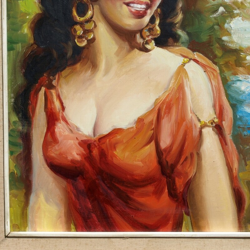 Vintage Original Oil Painting Spanish or Italian Lady