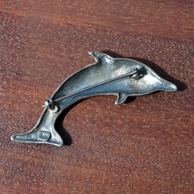 Vintage Solid Silver &amp; Marcasite Dolphin Brooch