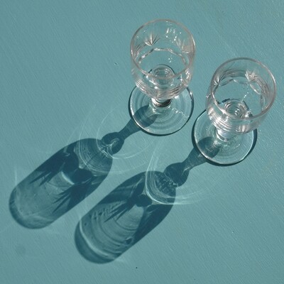 Vintage Pair of Hand Blown Cut Glass Stemware Glasses - Sherry?