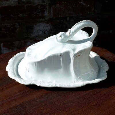 Antique Porcelain Cheese Dish With Koi Carp Handle