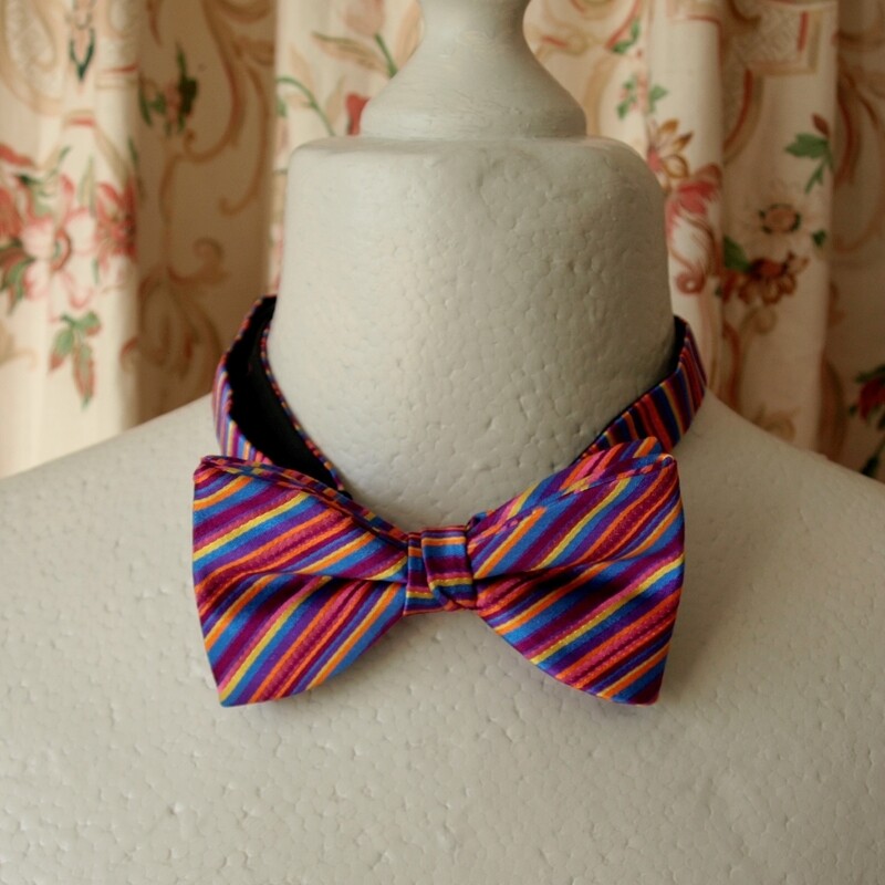 Simpson &amp; Ruxton Striped Pink Pure Silk Bow Tie