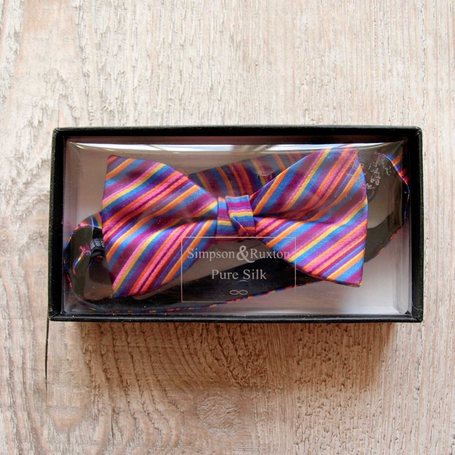Simpson &amp; Ruxton Striped Pink Pure Silk Bow Tie
