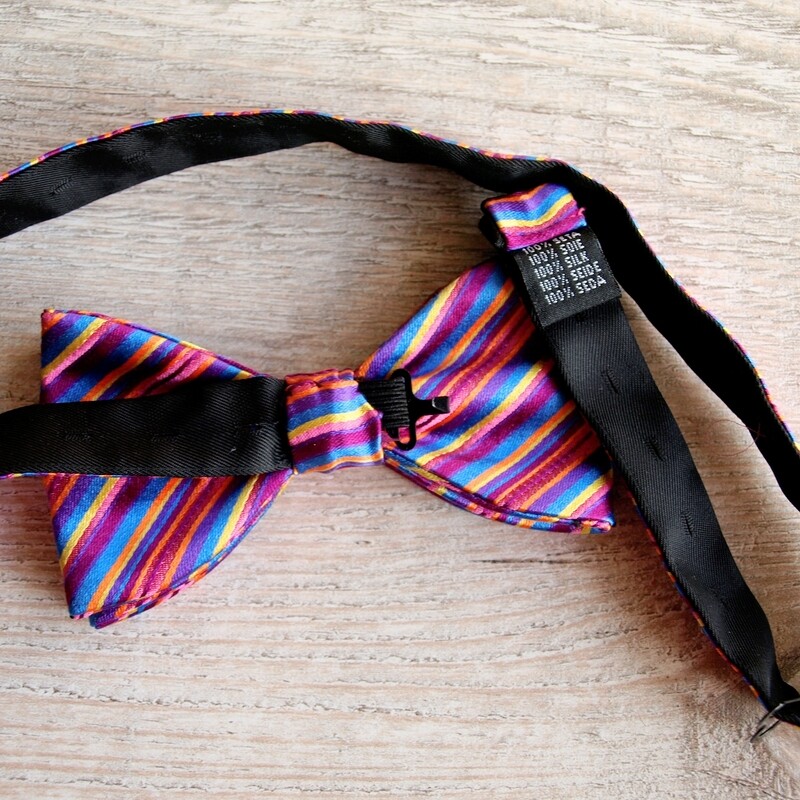 Simpson &amp; Ruxton Striped Pink Pure Silk Bow Tie