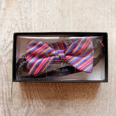 Simpson &amp; Ruxton Striped Pink Pure Silk Bow Tie
