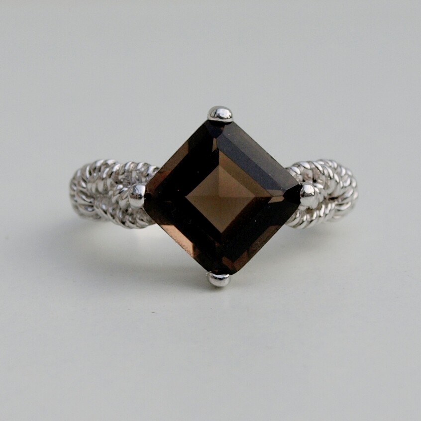 Solid Silver &amp; Smokey Quartz Ring