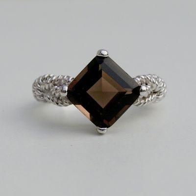 Solid Silver &amp; Smokey Quartz Ring