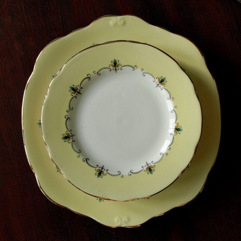 Set of Six Yellow Duchess Fine Bone China Side Plates + Server