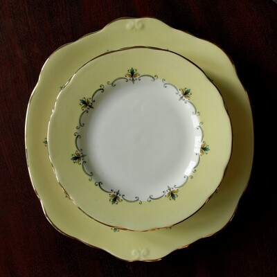 Set of Six Yellow Duchess Fine Bone China Side Plates + Server