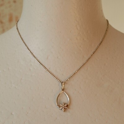 Solid Silver &amp; CZ Flower Necklace