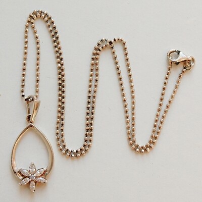 Solid Silver &amp; CZ Flower Necklace