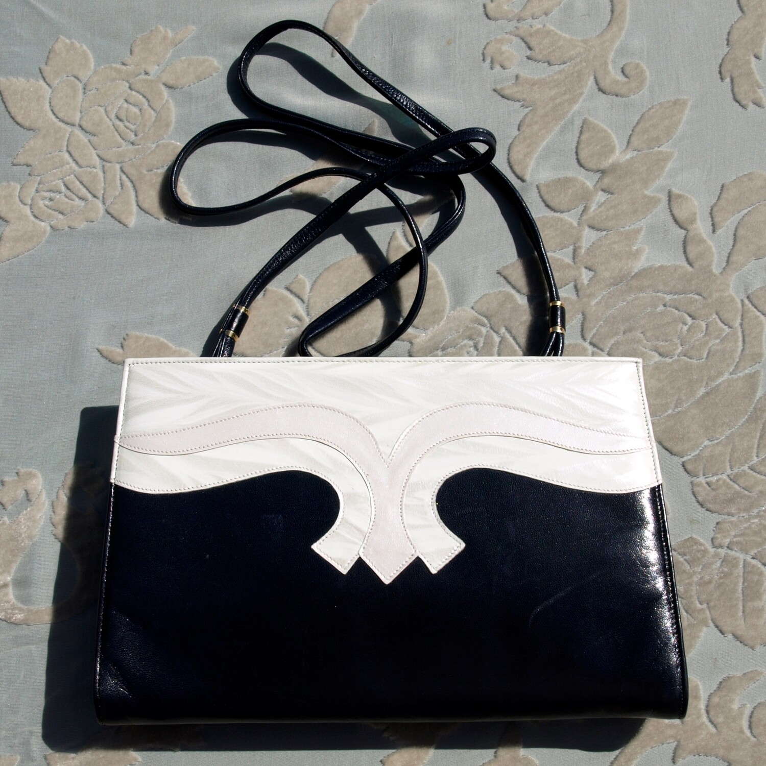 Handmade Vintage 80s Dark Navy Blue Leather Gina Bag