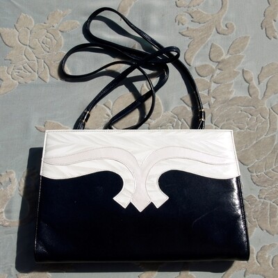 Handmade Vintage 80s Dark Navy Blue Leather Gina Bag