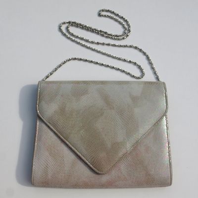 Magrit Beige Metallic Suede Evening Bag