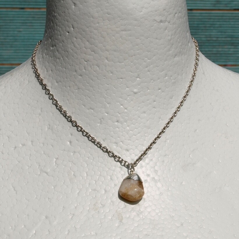 Short Solid Silver &amp; Crystal Pendant Necklace