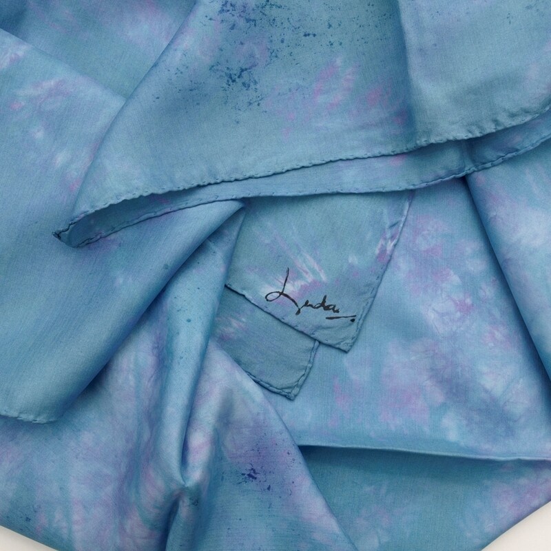 Handmade Blue &amp; Lilac Silk Scarf by Lynda