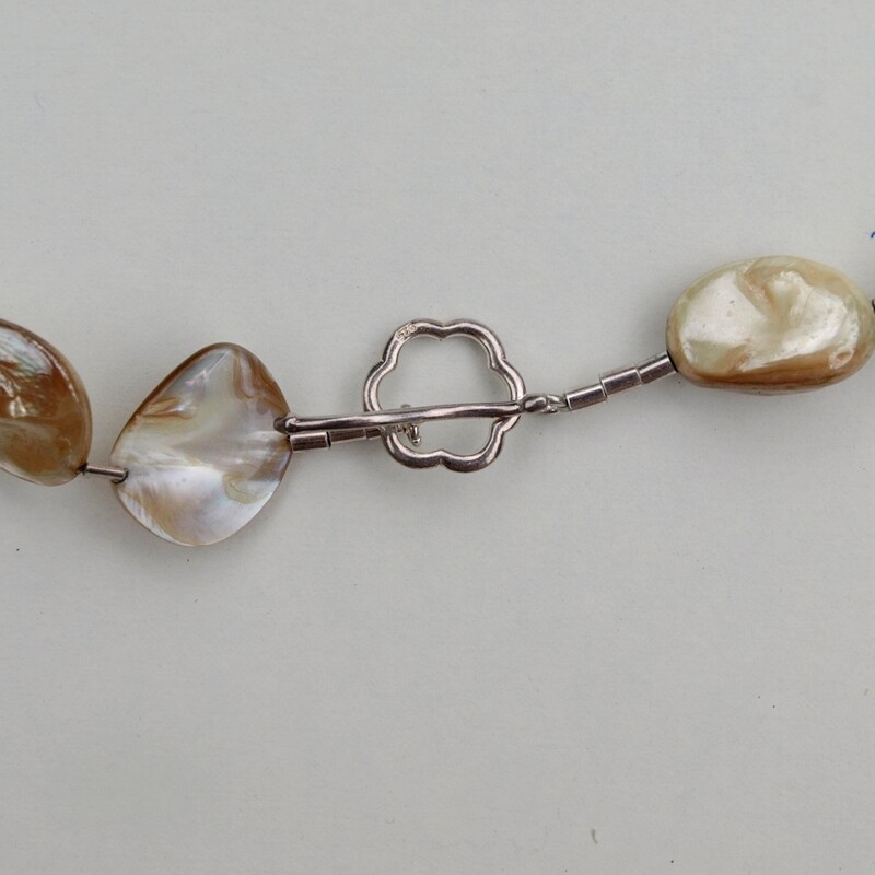 Long Mother of Pearl Beaded Necklace + Solid Silver