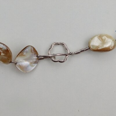 Long Mother of Pearl Beaded Necklace + Solid Silver