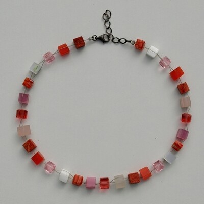 Cube Sponge Coral &amp; Candy Cane Solid Silver Necklace