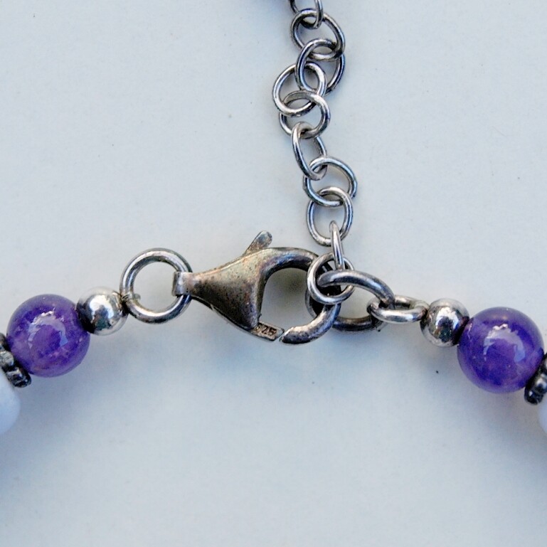 Solid 925 Silver, Amethyst &amp; Blue Lace Agate Bracelet