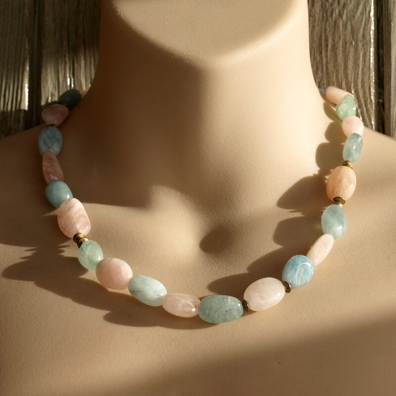 Rose Quartz Necklace &amp; Bracelet Set + Solid Silver Clasps