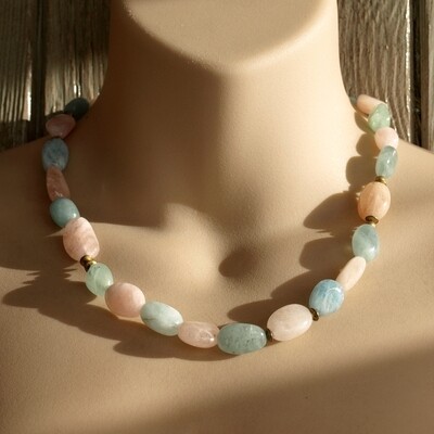 Rose Quartz Necklace &amp; Bracelet Set + Solid Silver Clasps