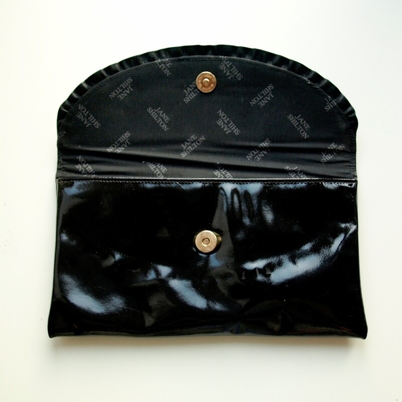 Ladies Vintage Jane Shilton Black Patent Leather Clutch Bag