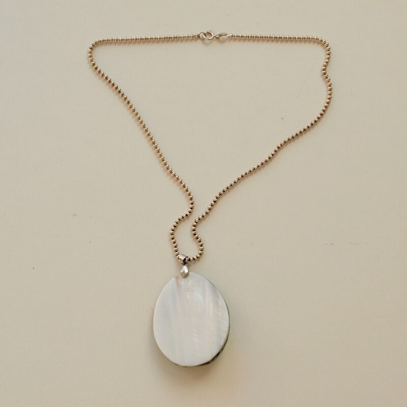 Solid Silver &amp; Large Abalone Pendant Necklace