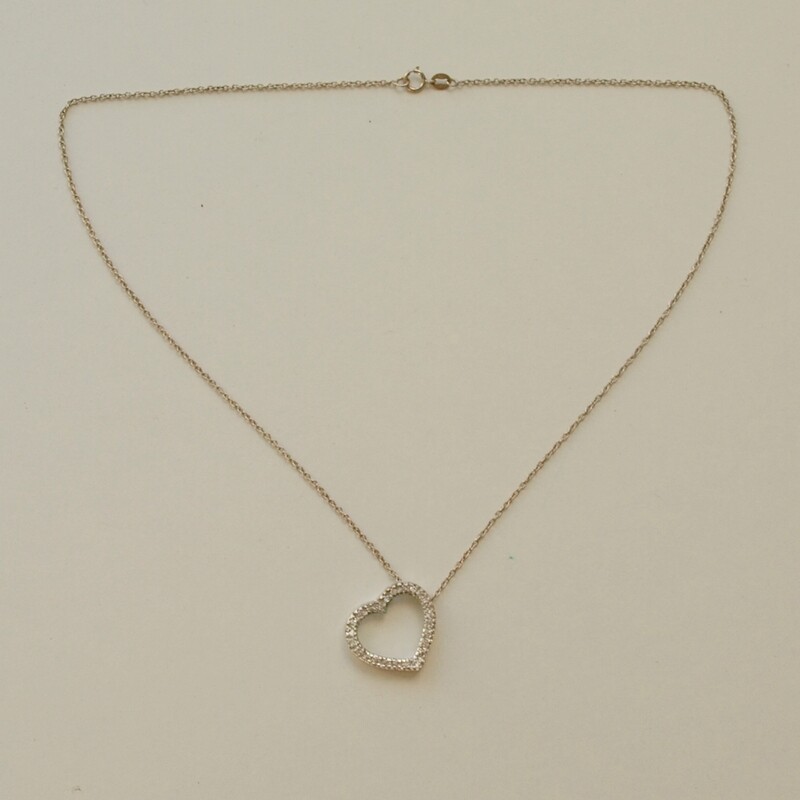 Solid Silver &amp; CZ Heart Pendant Necklace